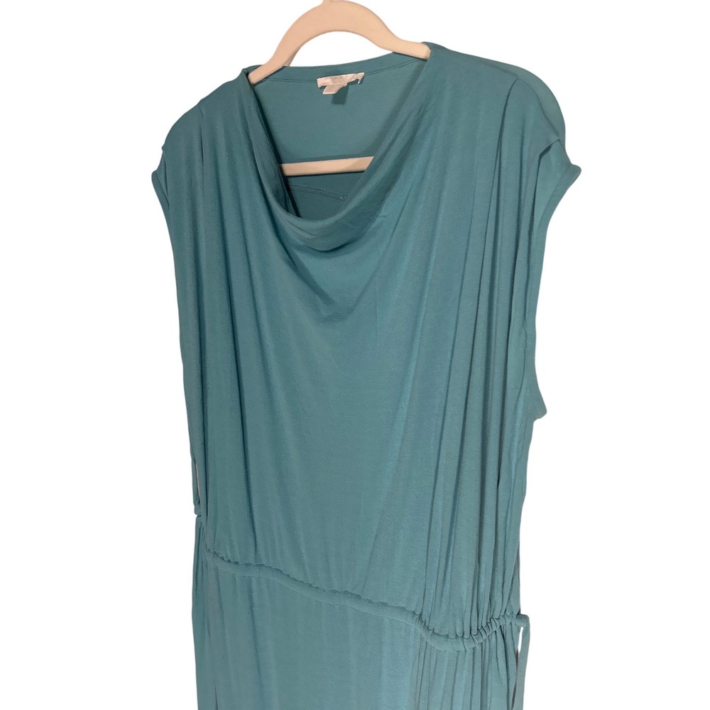 COS Women Teal Blue Cowl Neck Drawstring Waist Cotton Midi Dress Large